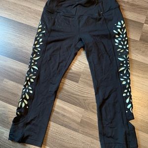 Black leggings with a light blue flower